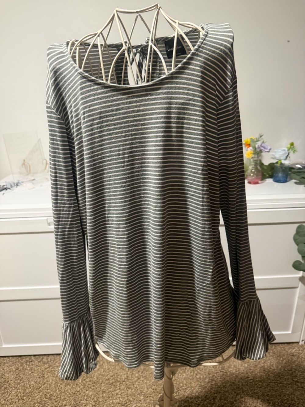 Wallpapher Striped Long Sleeve Top with Flared Cuffs